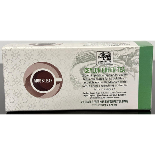 Mug & Leaf Ceylon Green Tea, 25 Count Tea Bags
